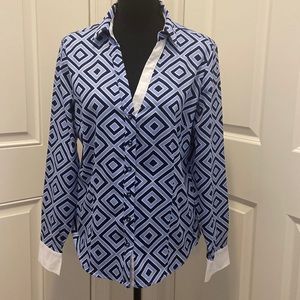 New York & Company - Button Down Geometric Print V-Neck (NWOT)